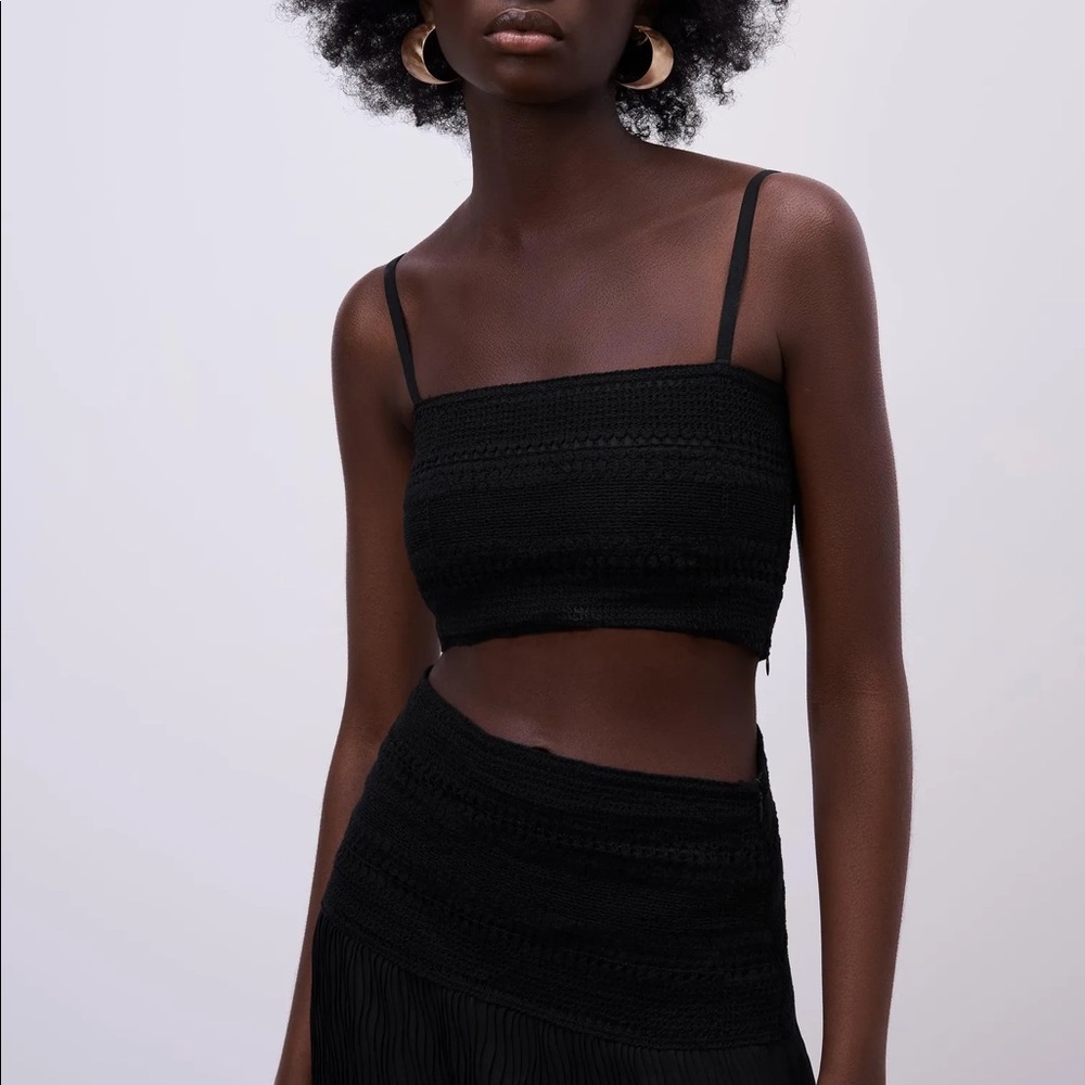 Zara black crochet square neck crop top